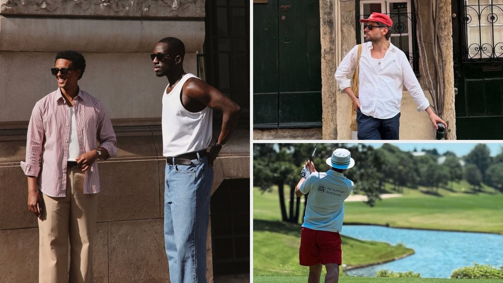 stylish men wearing red, white, and blue outfits appropriate for 4th of july