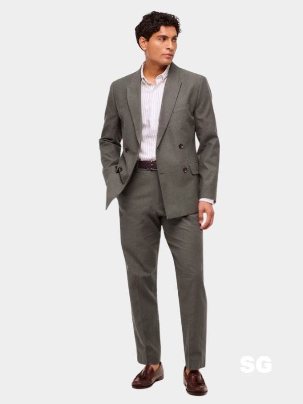 grey linen-blend suit