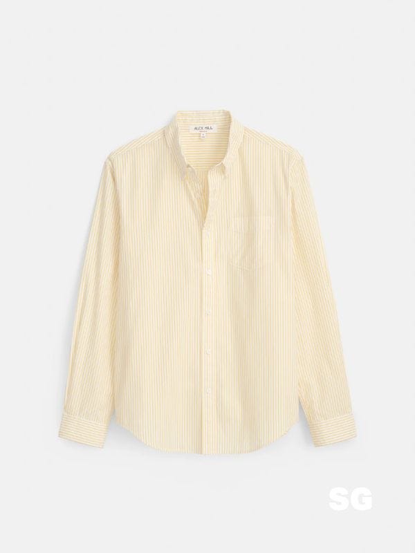 light yellow button-down shirt