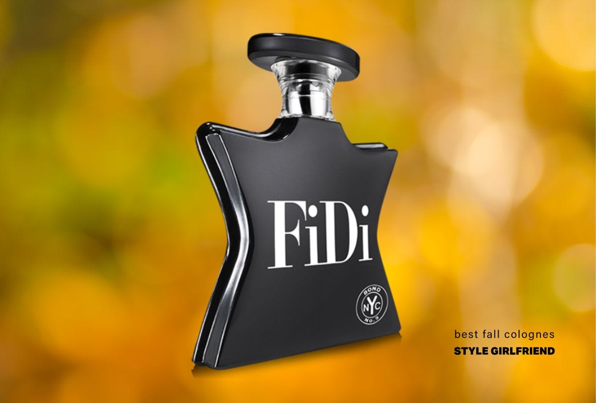 star-shaped black bottle of fragrance with white lettering. text on-screen reads: best fall colognes (style girlfriend)