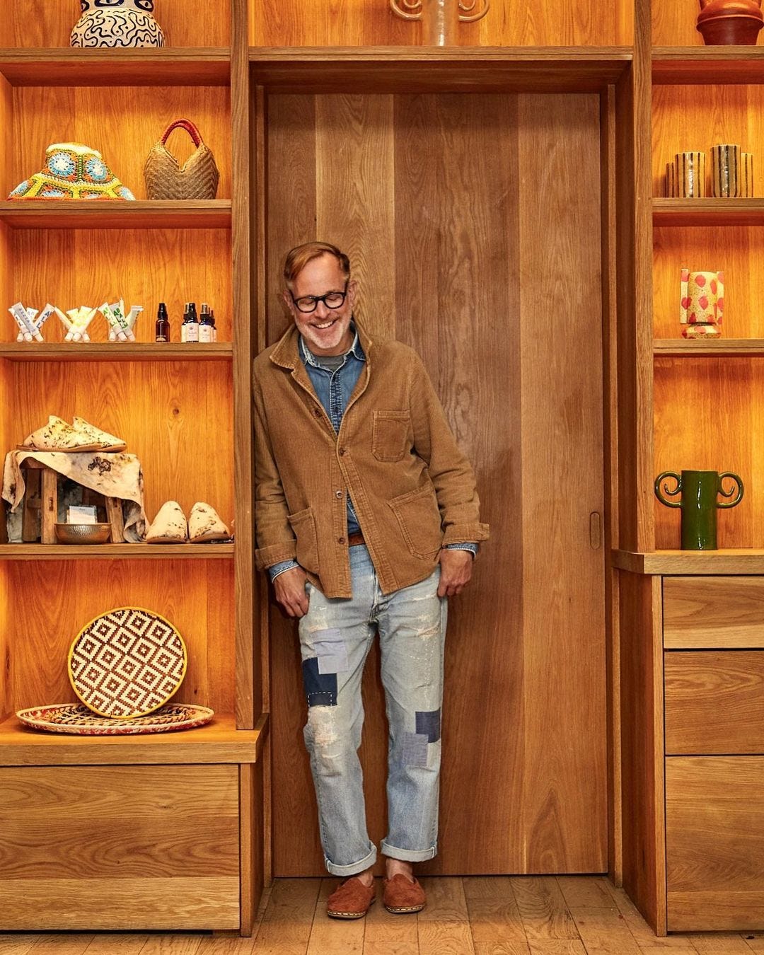 men's patchwork jeans outfit