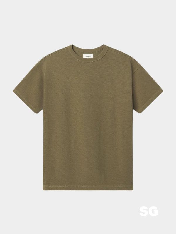 buck mason boxy heavy tee in soft olive