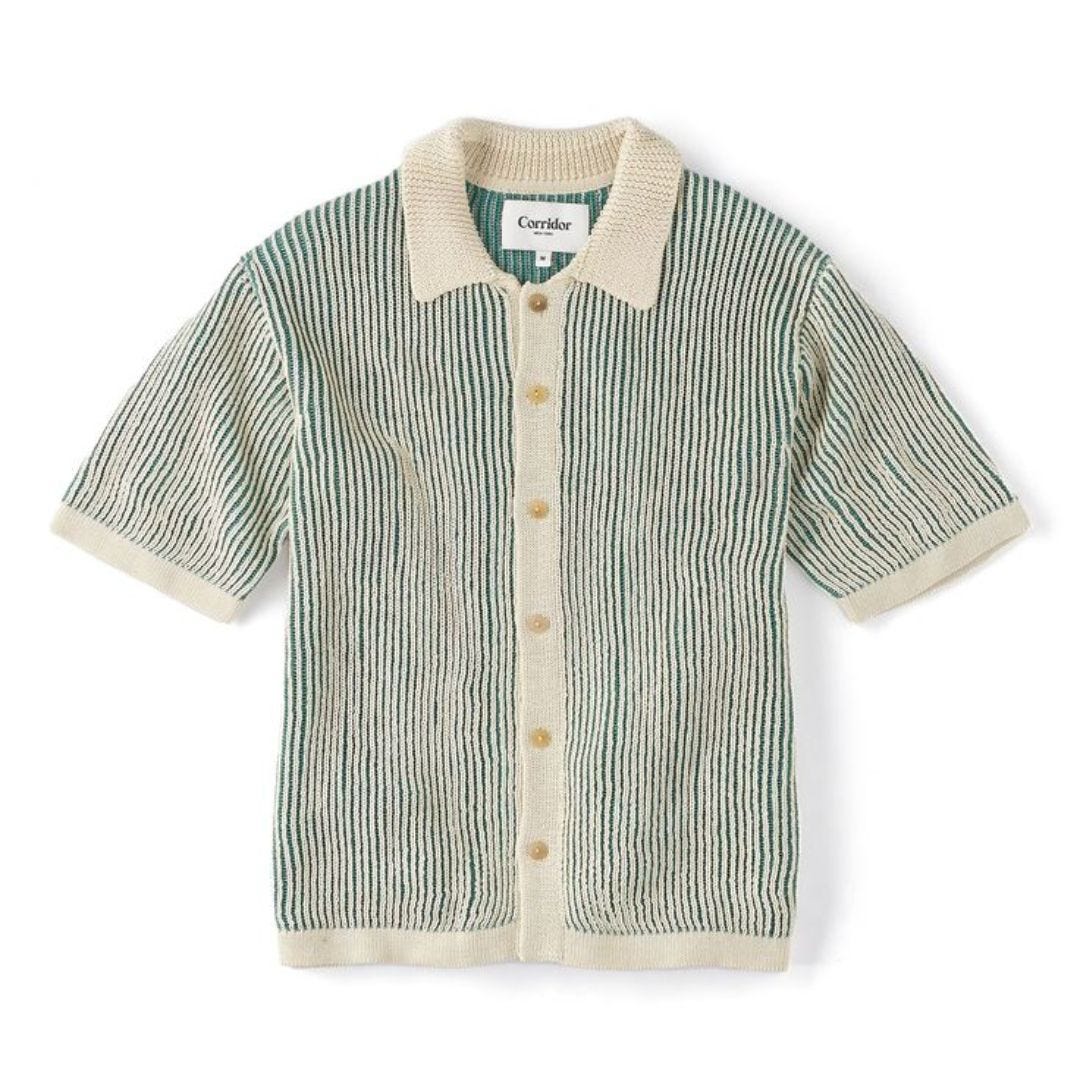 corridor plated striped button down polo
