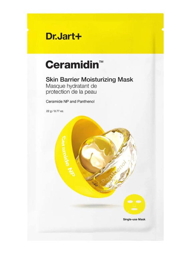 moisturizing sheet mask in yellow and white packaging