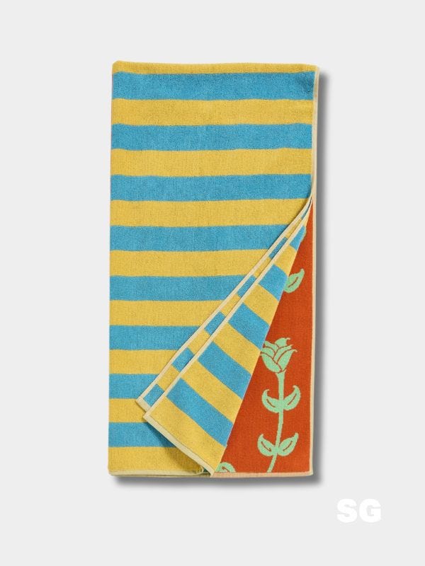 striped blue and yellow beach towel