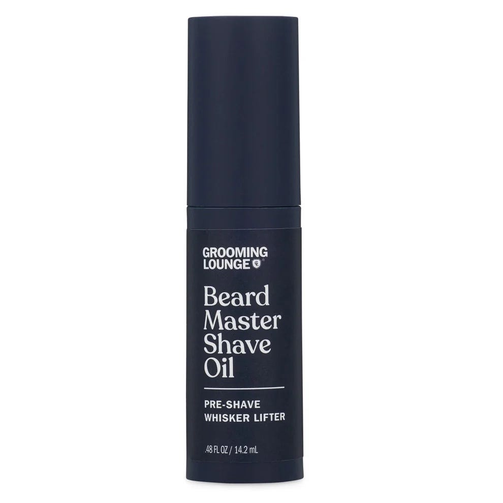 grooming lounge beard master shave oil in dark blue container