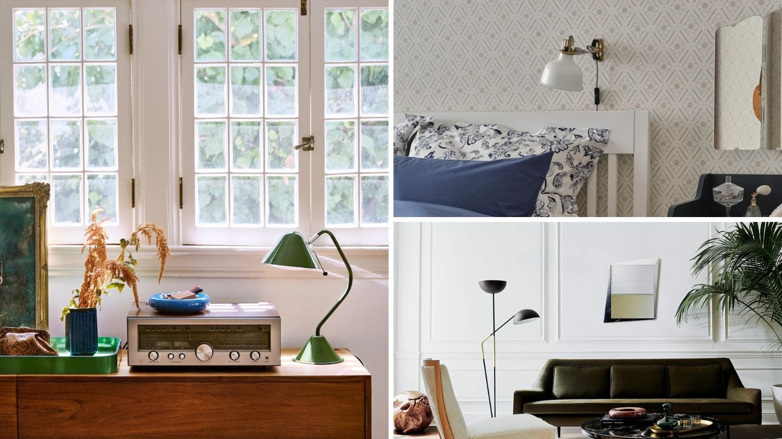trio of home images featuring table and floor lamps