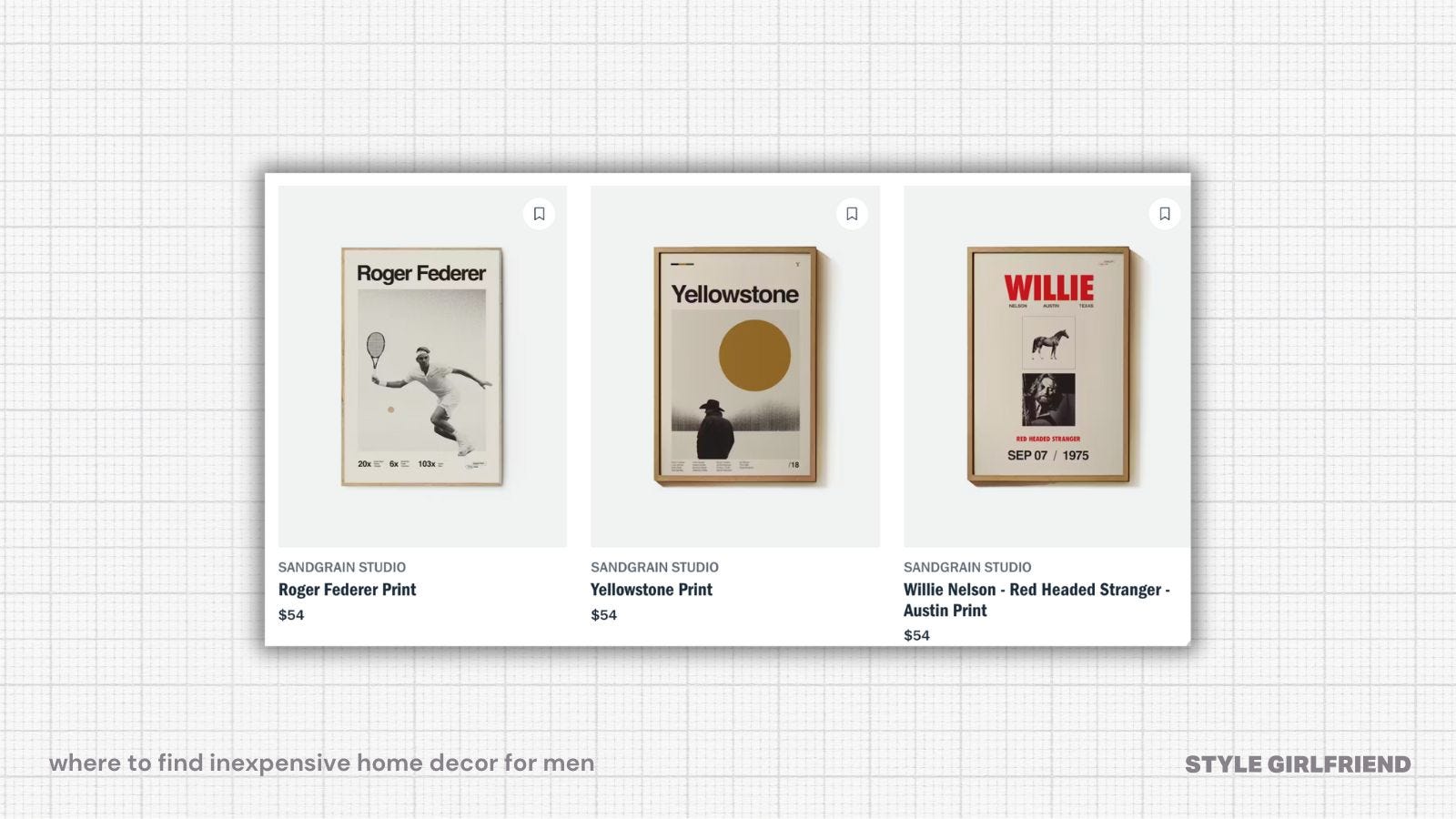 Huckberry gear page featuring three archival prints. text on-screen reads: where to find inexpensive home decor for men (style girlfriend)