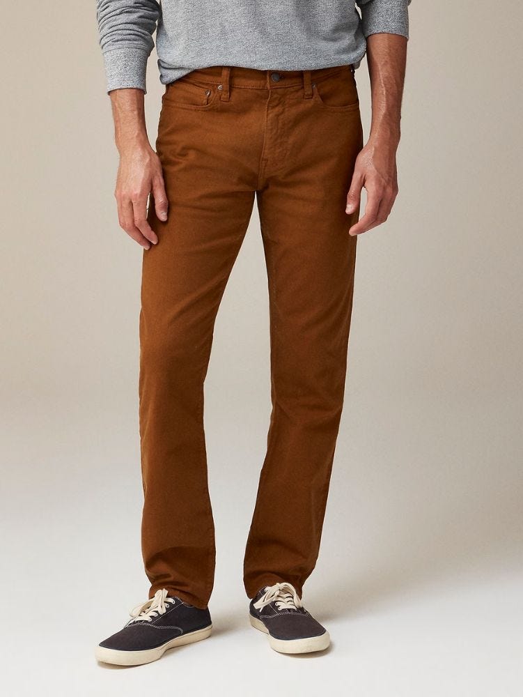 man from the waist down wearing J.Crew 484 Slim-fit garment-dyed five-pocket pants