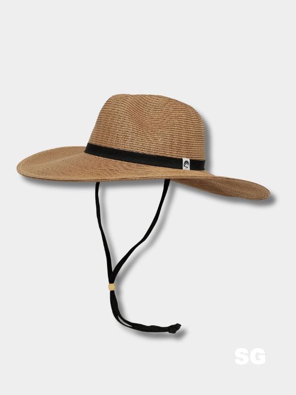 brown brimmed hat with black trim