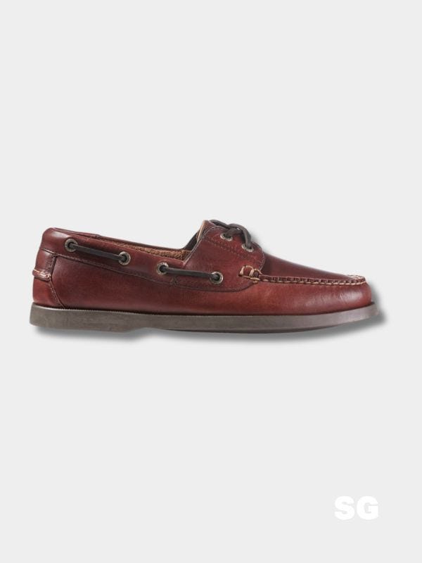brown leather boat shoe from the side