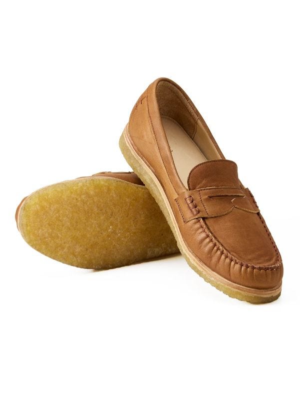 pair of brown penny loafers stacked one on top of the other