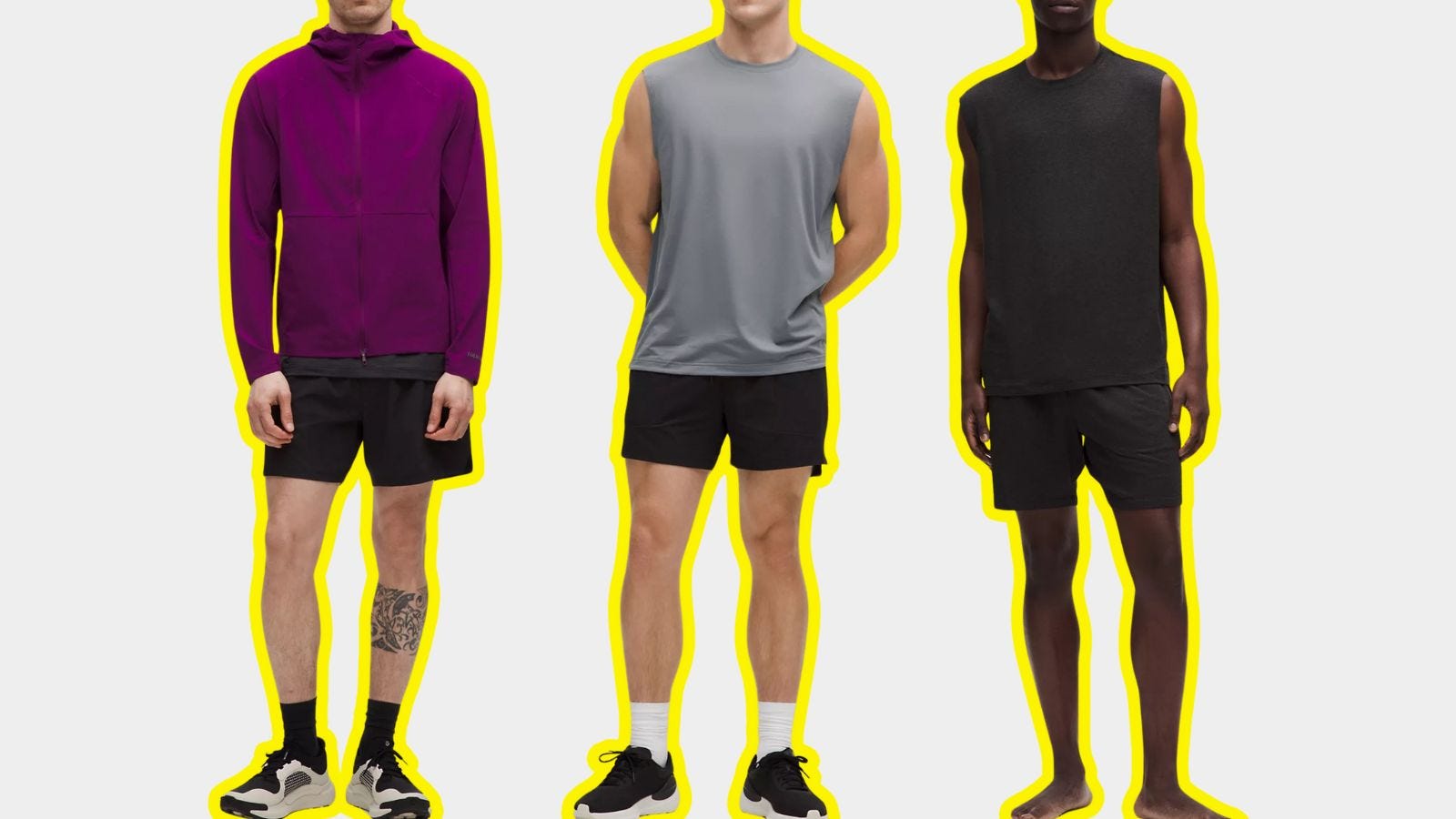 three stylish men wearing cool workout gear