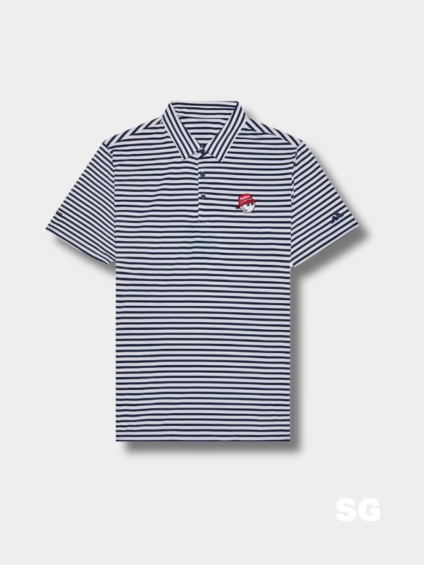 malbon blue and white striped polo shirt