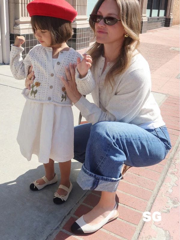 mom and daughter in matching flats