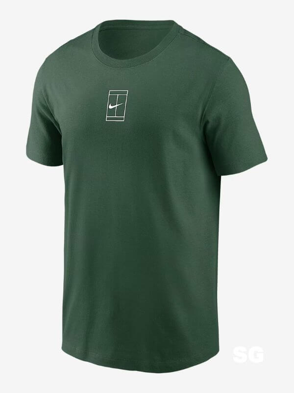green dri-fit performance shirt with the nike tennis logo on the chest