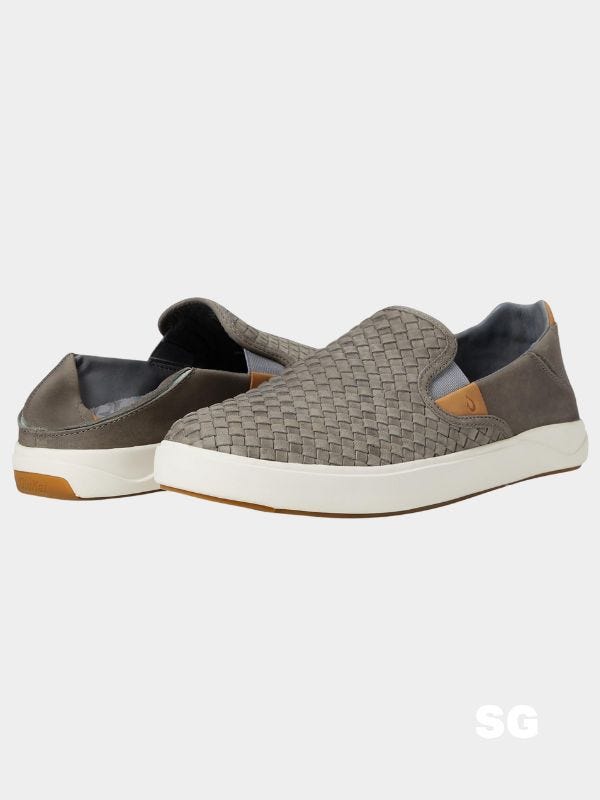 grey woven men's slip-on loafers