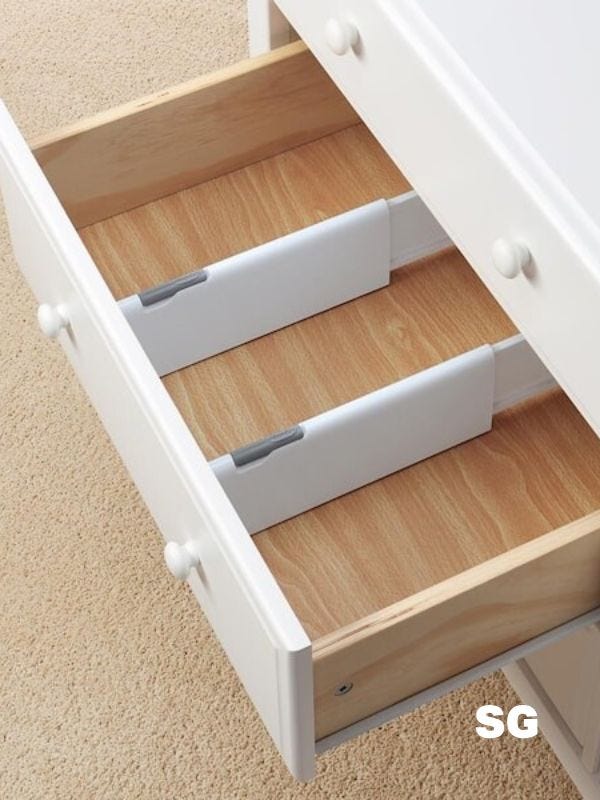 open drawer with plastic dividers