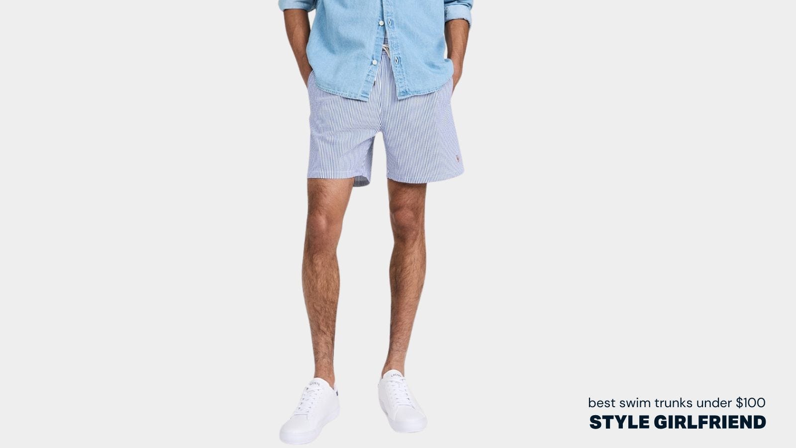 polo ralph lauren seersucker swim trunks on model