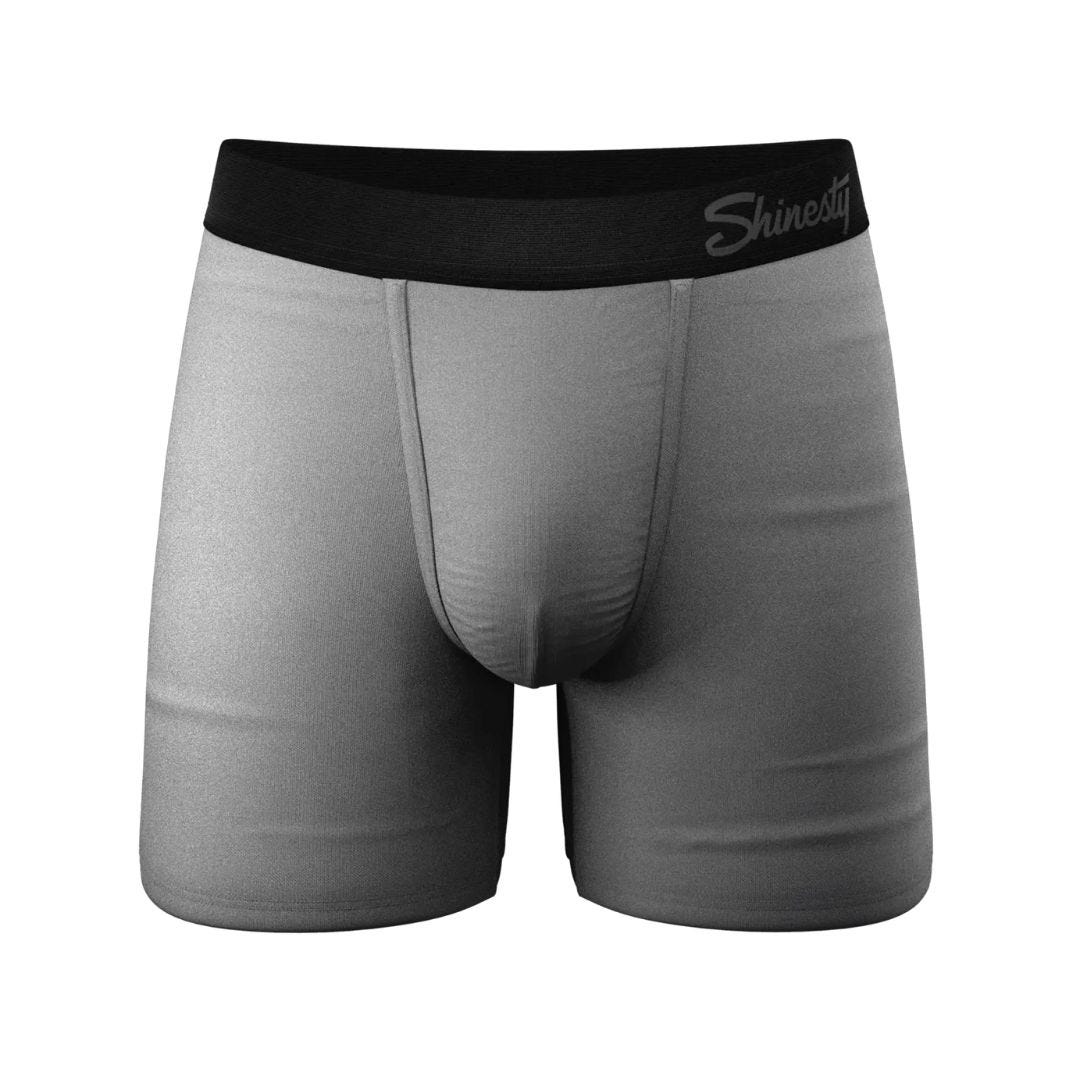 grey boxer briefs with black waistband | The Shinesty 50 Shades Grey Ball Hammock® Pouch Underwear