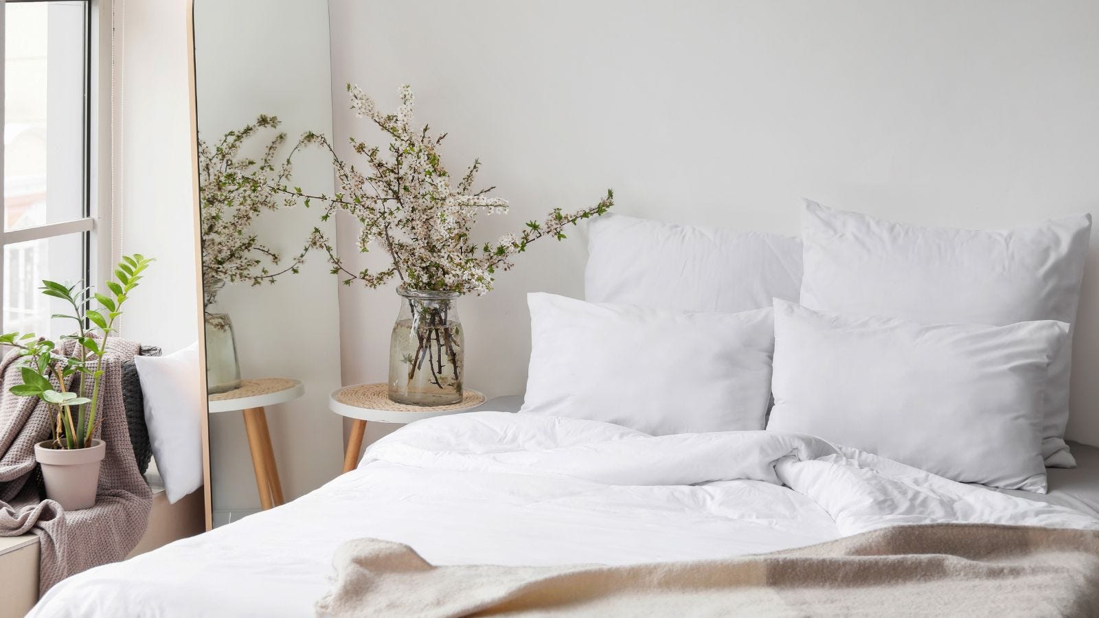 close-up of a stylishly appointed bed