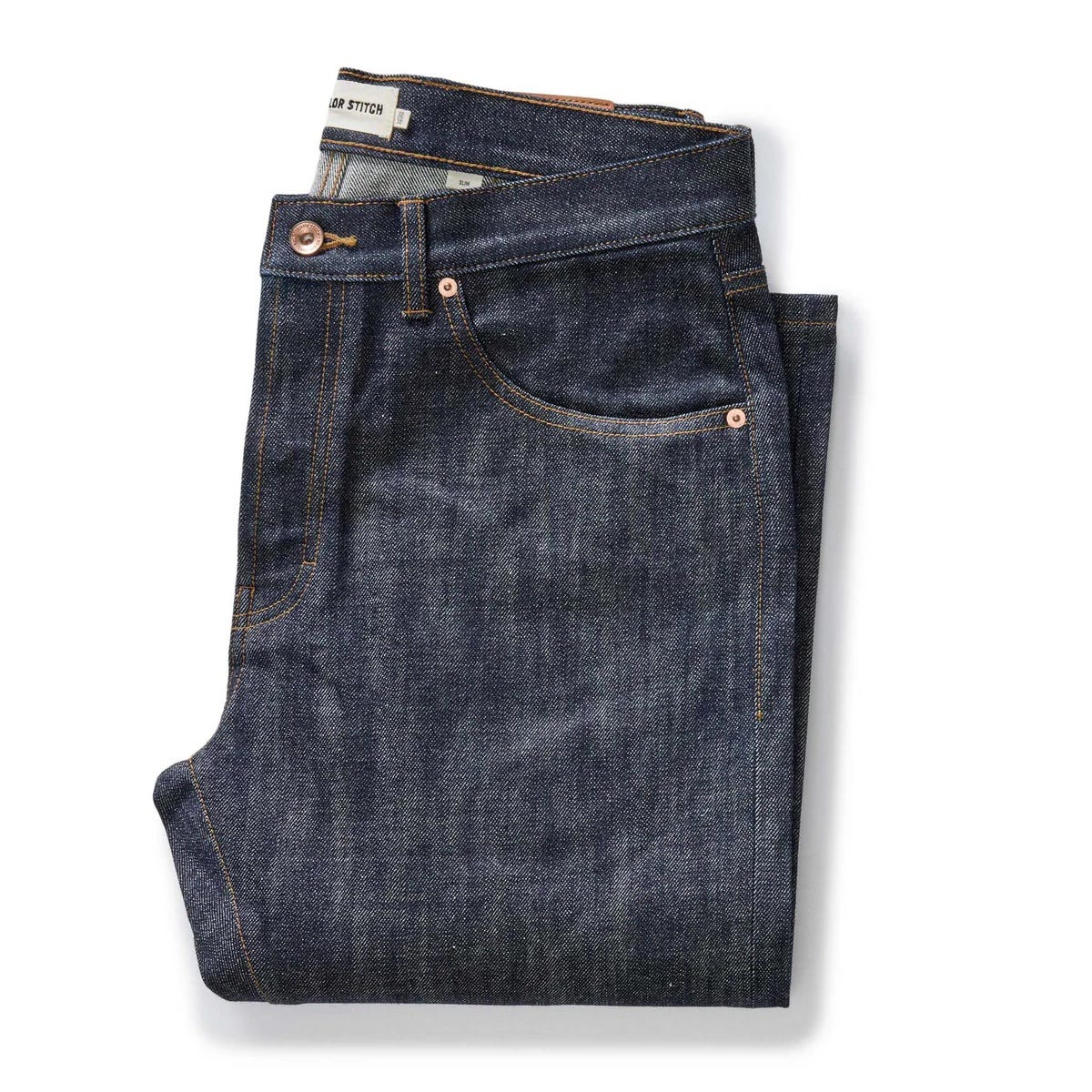 folded pair of selvedge denim jeans