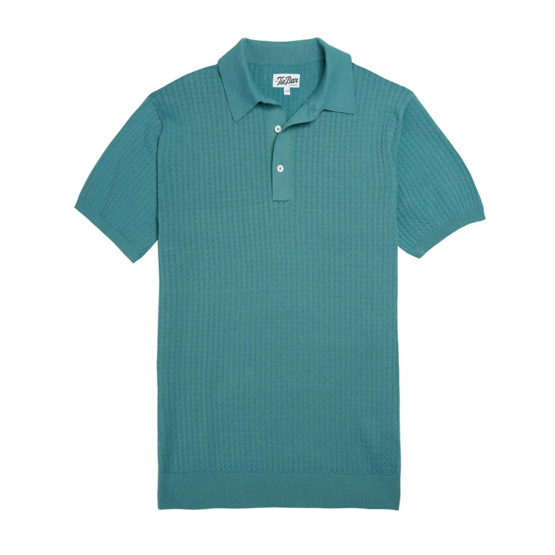 tie bar textured jersey cerulean polo