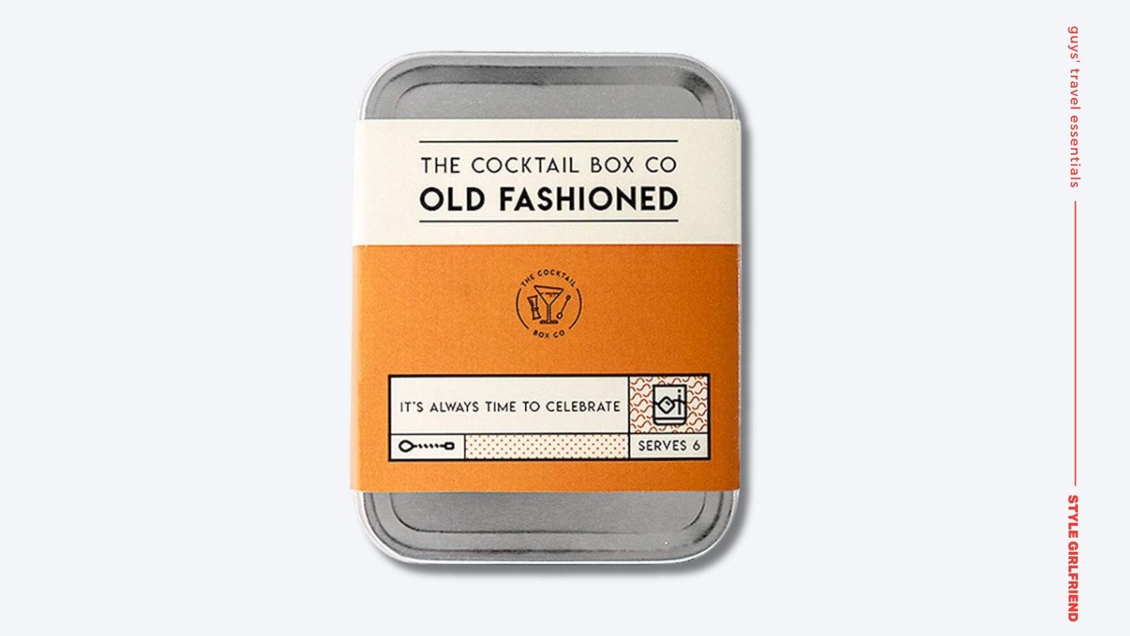 travel cocktail kit for old fashioned drink - text on-screen reads: guys' travel essentials