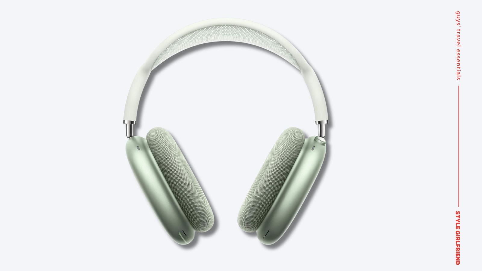 green Apple AirPods Max Wireless Over-Ear Headphones - text on-screen reads: guys' travel essentials