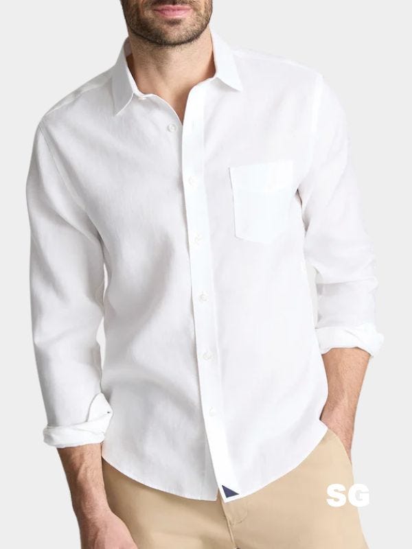 man wearing a white linen shirt