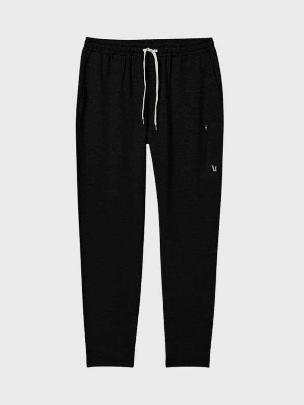 black track pants with a white drastring