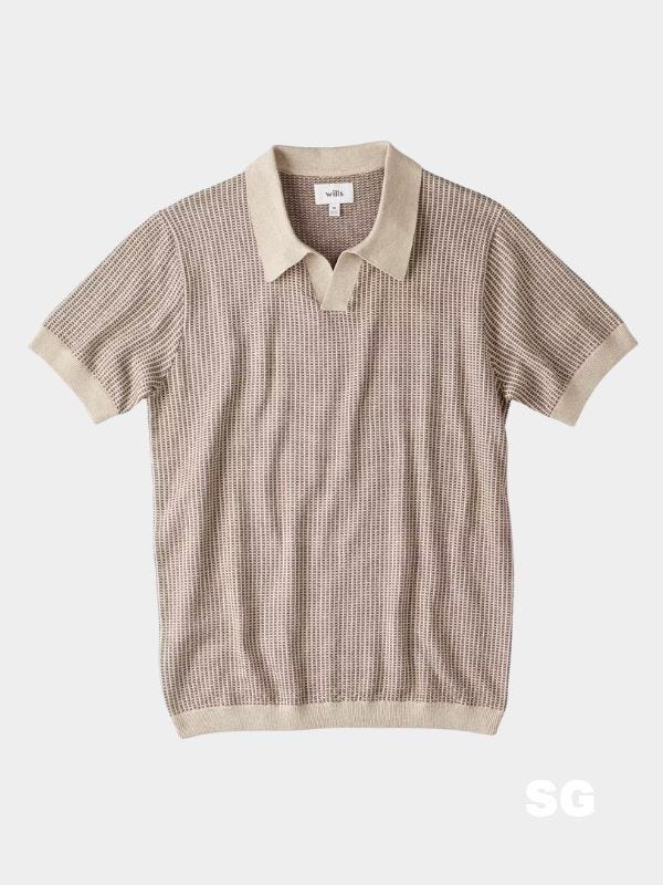 cotton cashmere tan textured polo shirt
