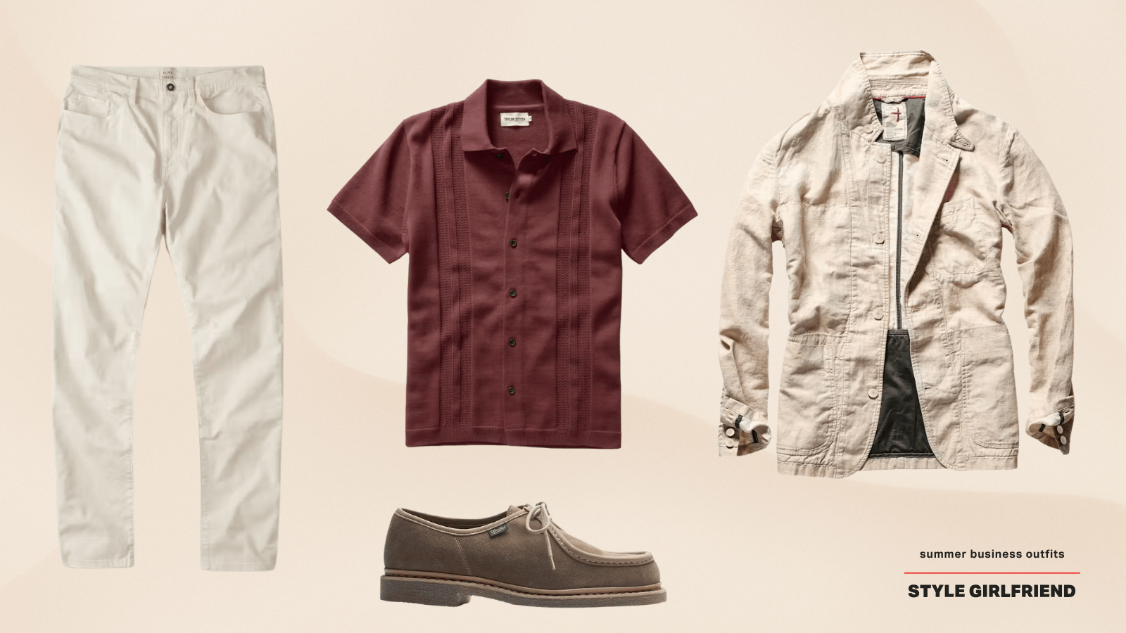 men's summer business casual outfit featuring a lightweight blazer and knit polo