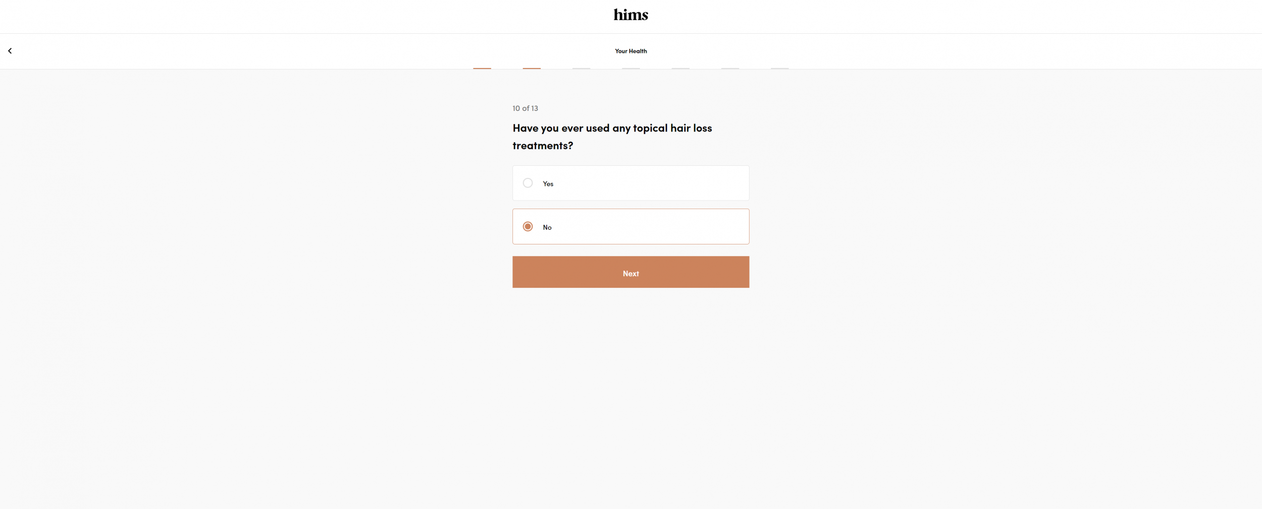 hair treatment questionnaire screenshot on hims
